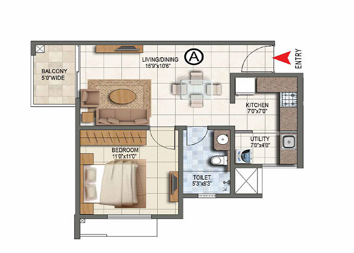 Prestige Falcon City Luxe 1 BHK Floor Plan